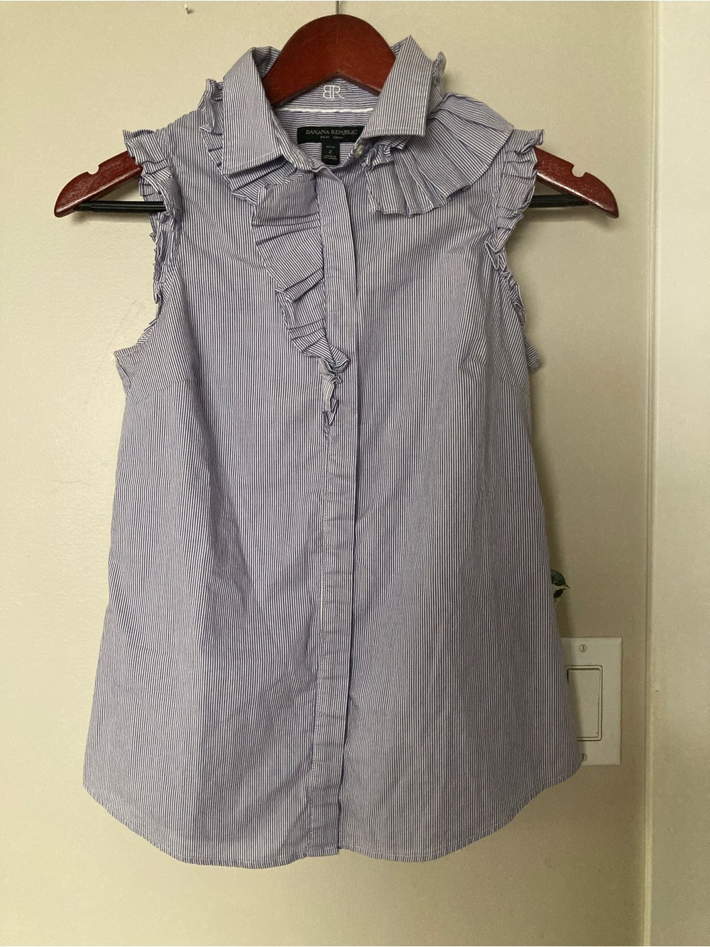 Banana Republic Girls Blue Pinstripe Ruffle Collar Sleeveless Top